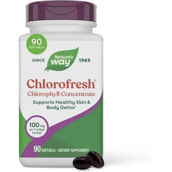 Nature's Way Chlorofresh Chlorophyll Concentrate Softgels, Chlorophyllin Copper Complex, Internal Deodorant Supplement, Supports Healthy Skin and Detox Pathways*, 90 Softgels (Packaging May Vary)