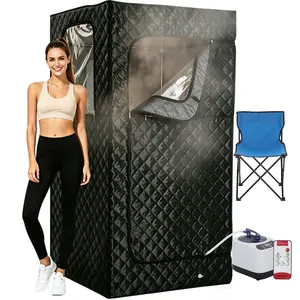 [FLASH SALE] Garvee Portable Sauna Tent with 3L 1200W Steamer, Folding Chair, Remote, 9 Temp Levels, 99-Min Timer – Single Person, 90x90x180cm, Black – 90*90*180cm, Single, 1000W