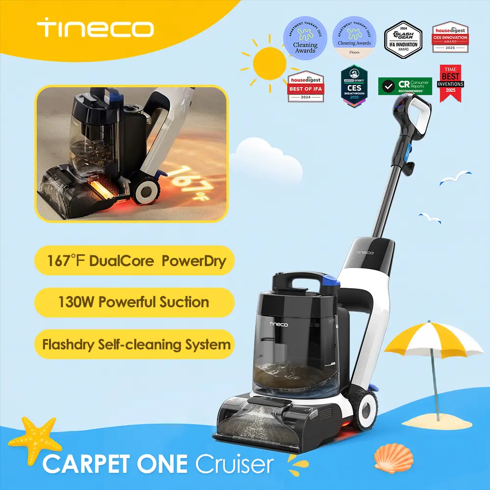 Tineco CARPET ONE Cruiser Smart Carpet Cleaner, Self-Cleaning and FlashDry, Deep Cleaning for Pet, Carpet and Upholstery, 167℉ PowerDry, 130W Powerful suction SmoothPower