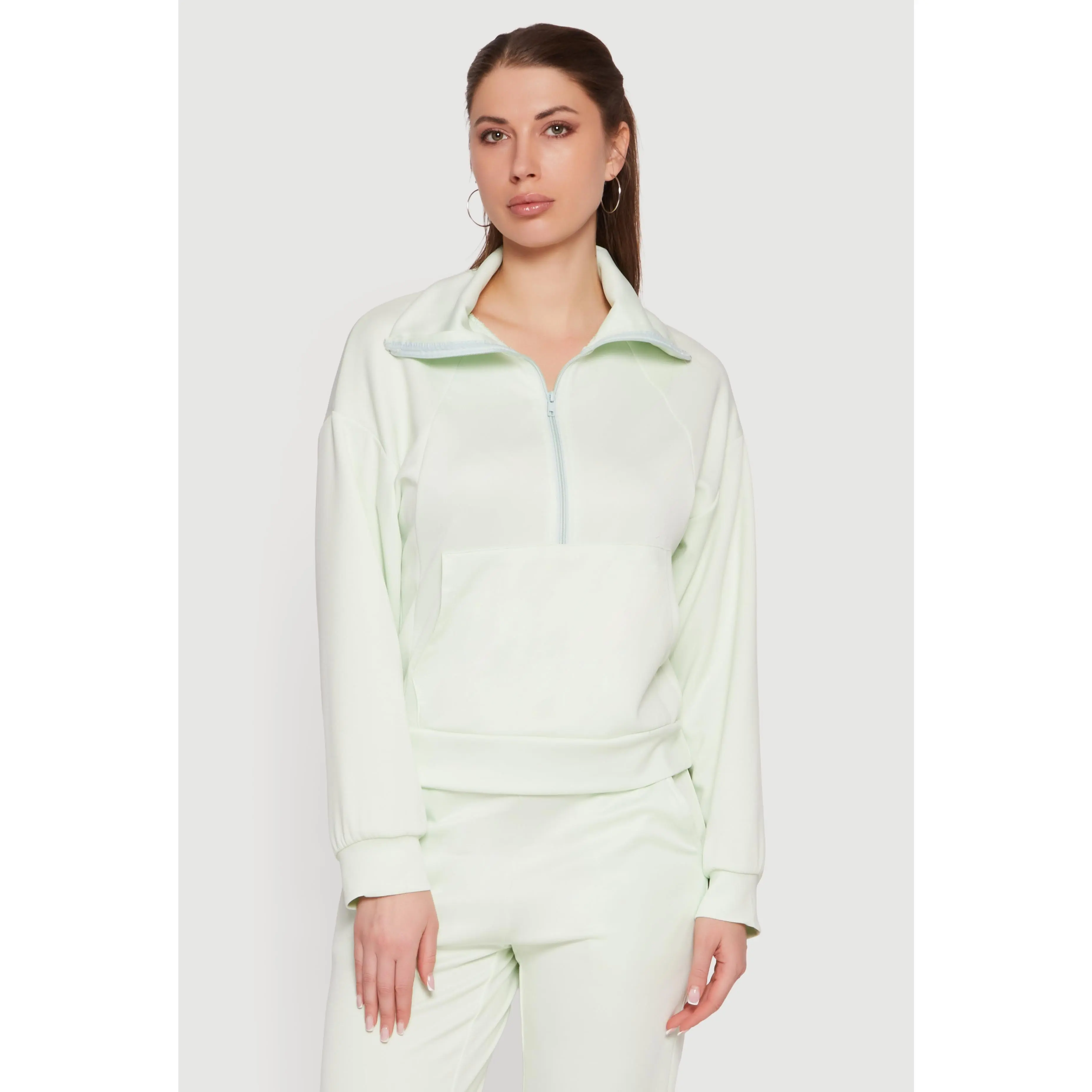 Long Sleeve Half Zip Front Kangaroo Pocket Pullover