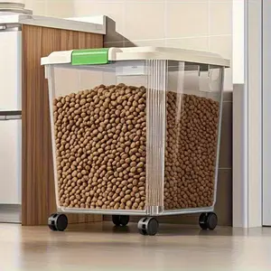 Pet Food Storage Box 1/2pcs Durable Transparent Pet Food Storage Container with Wheels and Spoon | Sealed Rolling Box for Dog Cat Bird Food