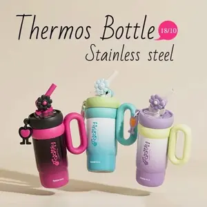 316 Aesthetic Stainless Steel Water Bottle 25.8 oz Floral Straw Leak-Proof Soft Handle Durable Drinkware Tumbler Cup Portable handwashing only, Bottled Silicone Reusable, BPA-free,  No microwave