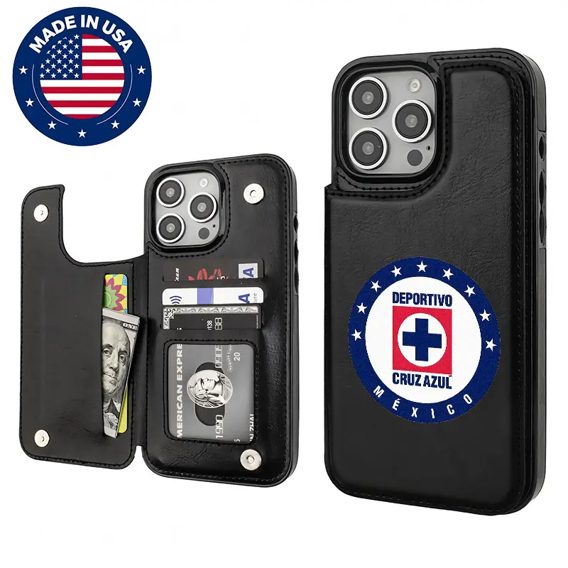 Cruz Azul Mexican Soccer Team Patterned Custom iPhone Case - Protective TPU-PU Leather Cover with Card Holder, Drop-Resistant, Shockproof, Anti-Scratch Vintage Aesthetic Accessory for iPhone 16/15/14/13/12 Plus Pro Max, Anti-Scratch Daily Defense