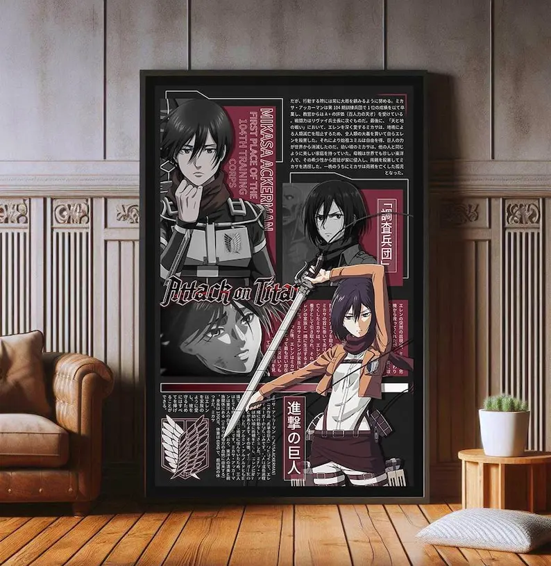 Mikasa Ackerman Anime Poster, High Quality Print, Japanese Anime TV Series Poster Print, Wall Aesthetic Decor, Attack on Titan Poster( Unframed - Print Only )