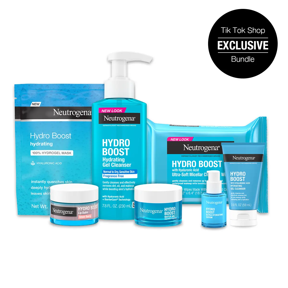 Neutrogena Hydro Boost Glass Skin Edit | Full Hyaluronic Acid Skincare Hydration Kit, 6 Items and Free Gel Cleanser Gift