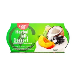 Sunity Herbal Jelly with Coconut & Yellow Peach – 2 Cups (280g+25ml Each) | Fruity & Refreshing Asian Dessert