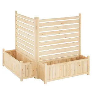 Garvee Decorative Wooden Screen with Flower Box – 2 Panels, Freestanding, Ideal for Covering Air Conditioners, Trash Bins, or Pool Equipment – Includes Two Planters