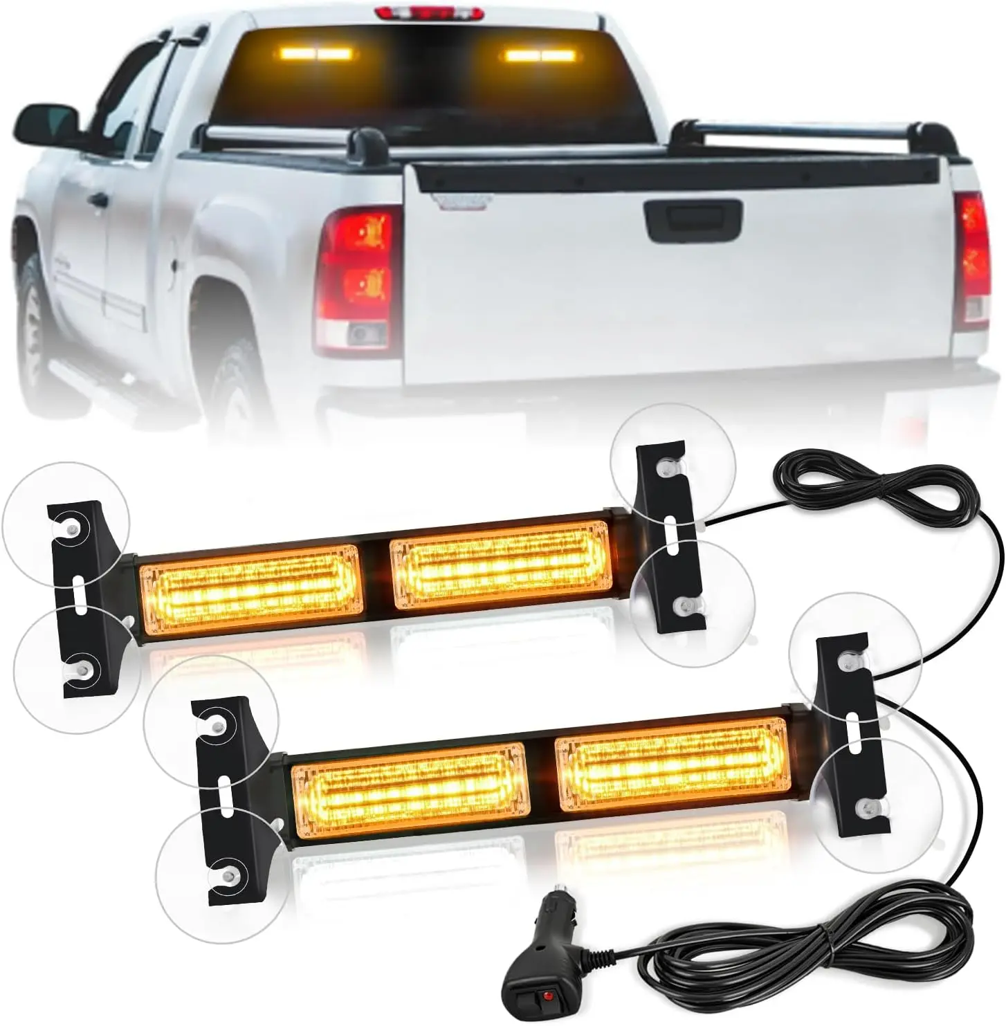 Nilight 40LED Amber Strobe Light Bar - Aluminum ABS Car Safety Accessory, 30 Different Flashing Patterns, 3Pin Plug, Tool-Free Suction Cups for Semi Trucks & Construction Vehicles' Interior Front/Rear Windshield