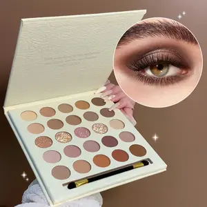 FairycoreMUGELEEN 25-Color Eyeshadow deep winter Palette - Matte & Shimmer Nude Neutrals, No Fallout & Long-Lasting | Includes Dual-Ended Makeup Brush | For Everyday & Festival Makeup | Beginner-Friendly Affordable Gift Set。