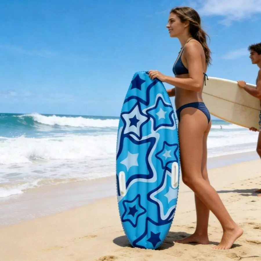 1PC Pentagram Pattern Inflatable Surfboard, Durable PVC Inflatable Stand Up Paddle Board, Lightweight Foldable Water Float, Easy Inflate Deflate Portable Water Play Board for Summer Beach Lake Pool Outdoor Water Sports