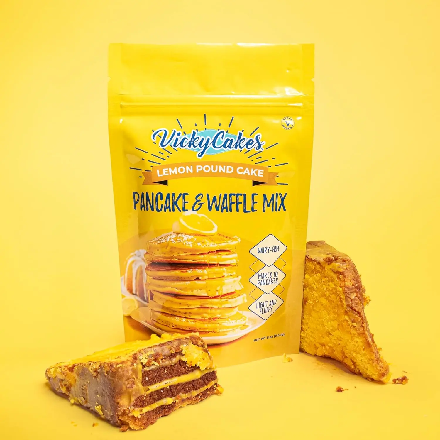 Vicky Cakes Lemon Pound Cake Pancake and Waffle Mix | Light & Fluffy, Dairy-Free, Vegan-Friendly, Non-GMO | 8oz