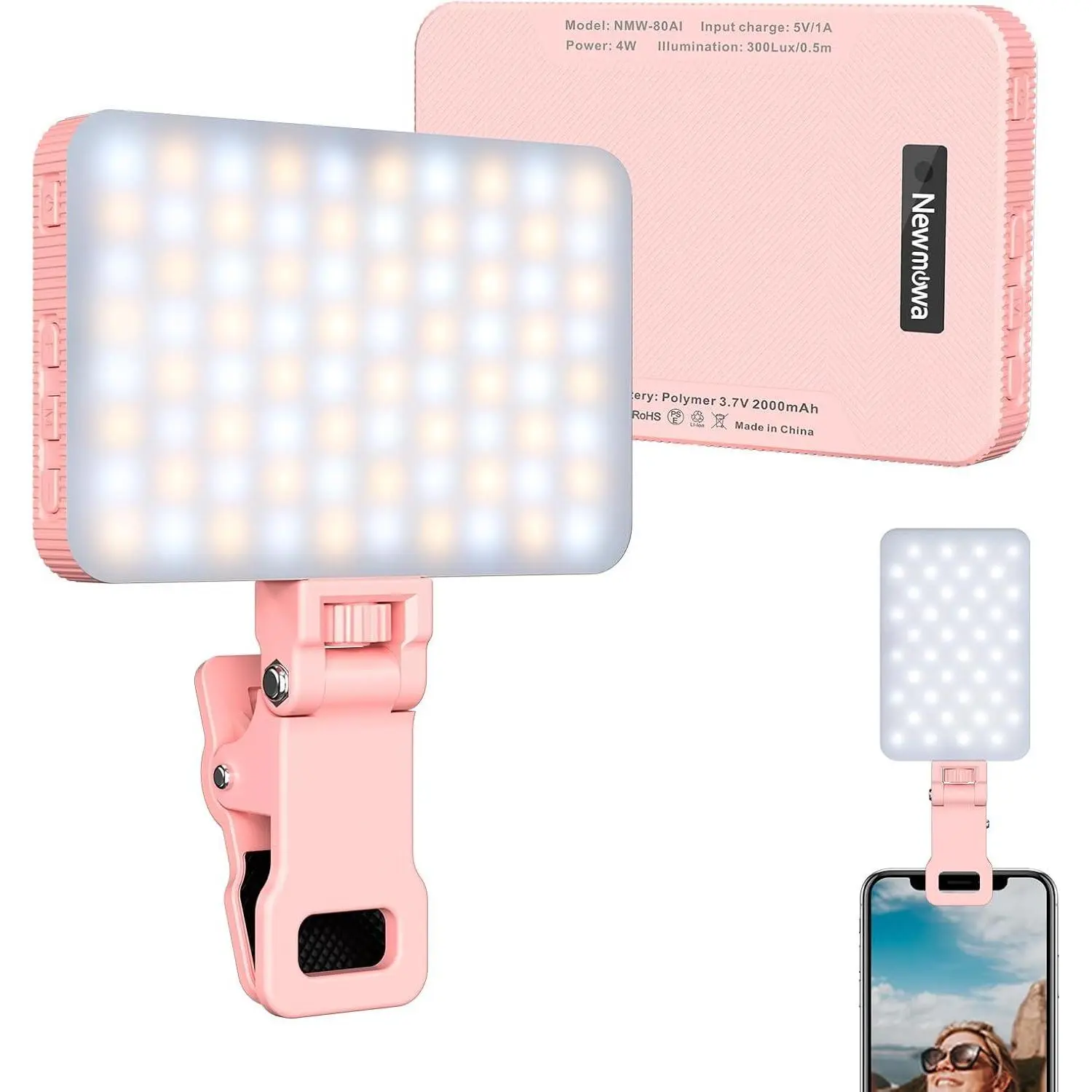 Newmowa Rechargeable Selfie Light - Portable Clip on Video Light for Phone/Laptop/Camera with Smart Light Sensor,3 Light Mode, Phone Light for Selfie/Makeup/Video Conference/TikTok  Selfie LED Light phone selfie camara light Cellphone Smartphone,summerwin