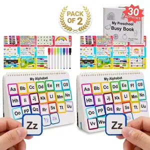2 Pack Montessori Busy Book for Kids Ages 3-5 – Reusable Educational Toddler Activity Books with 30 Learning Activities Each, Travel-Friendly Preschool Learning Set with Markers for Boys & Girls