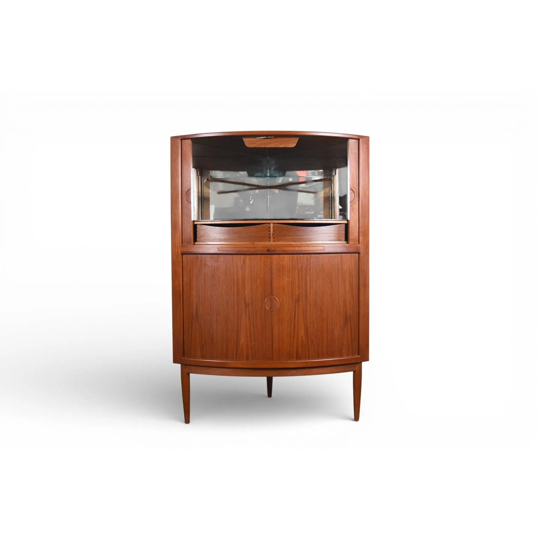 JOHANNES ANDERSEN BOW FRONT TAMBOUR CORNER UNIT IN TEAK
