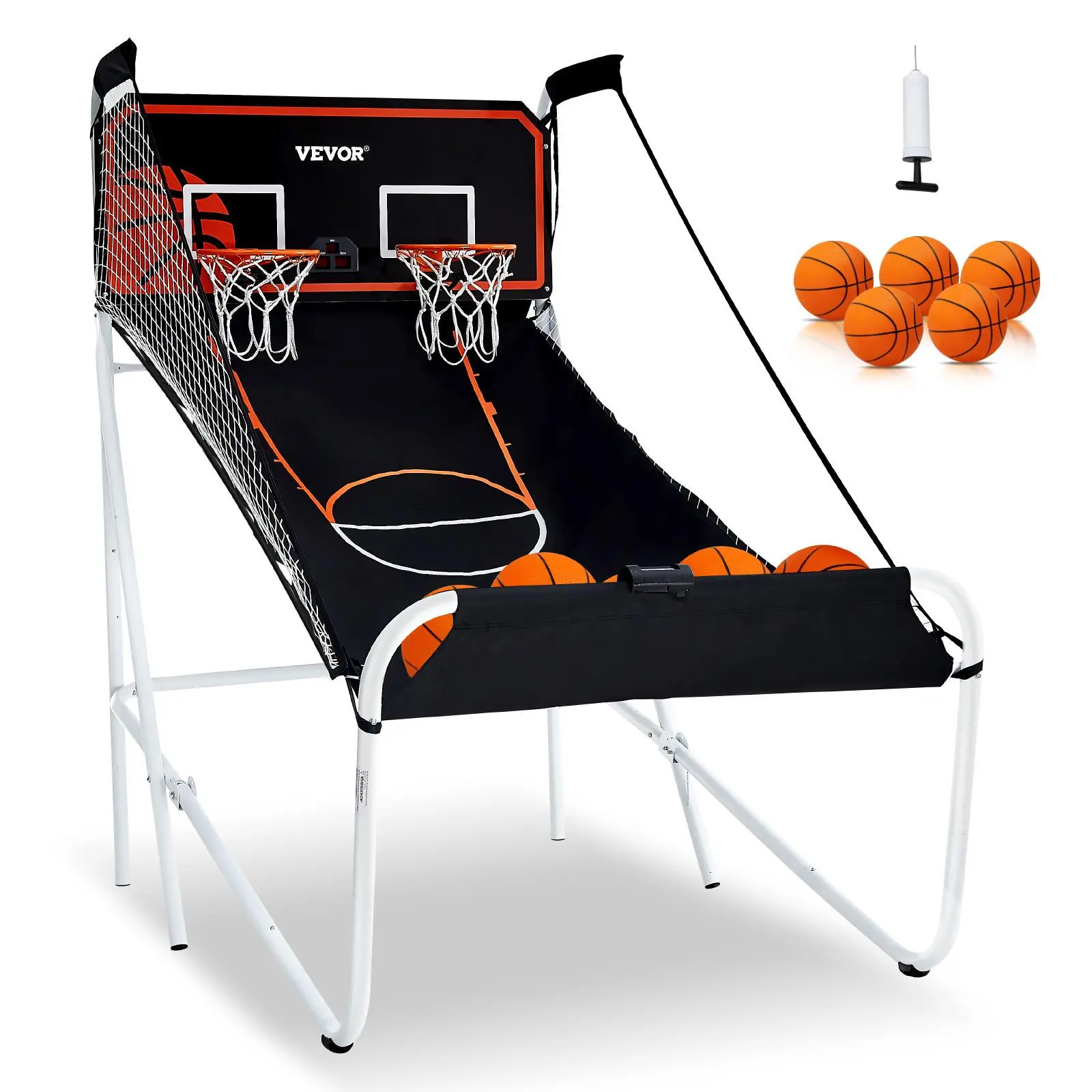 VEVOR Foldable Basketball Arcade Game,  2 Player Indoor Basketball Game, Home Dual Shot Sport with 5 Balls, 8 Game Modes, Electronic Scoreboard, and Inflation Pump, for Adults (Black & White)#BackToSchool