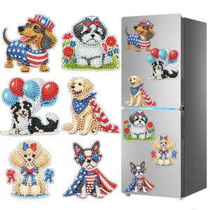 6-piece set, 5D diamond art magnetic ornaments, DIY diamond dog painting refrigerator magnets, includes a tool kit, handmade art decorative stickers, and a magnetic backing sticker. Suitable for adult craft enthusiasts. Decoration