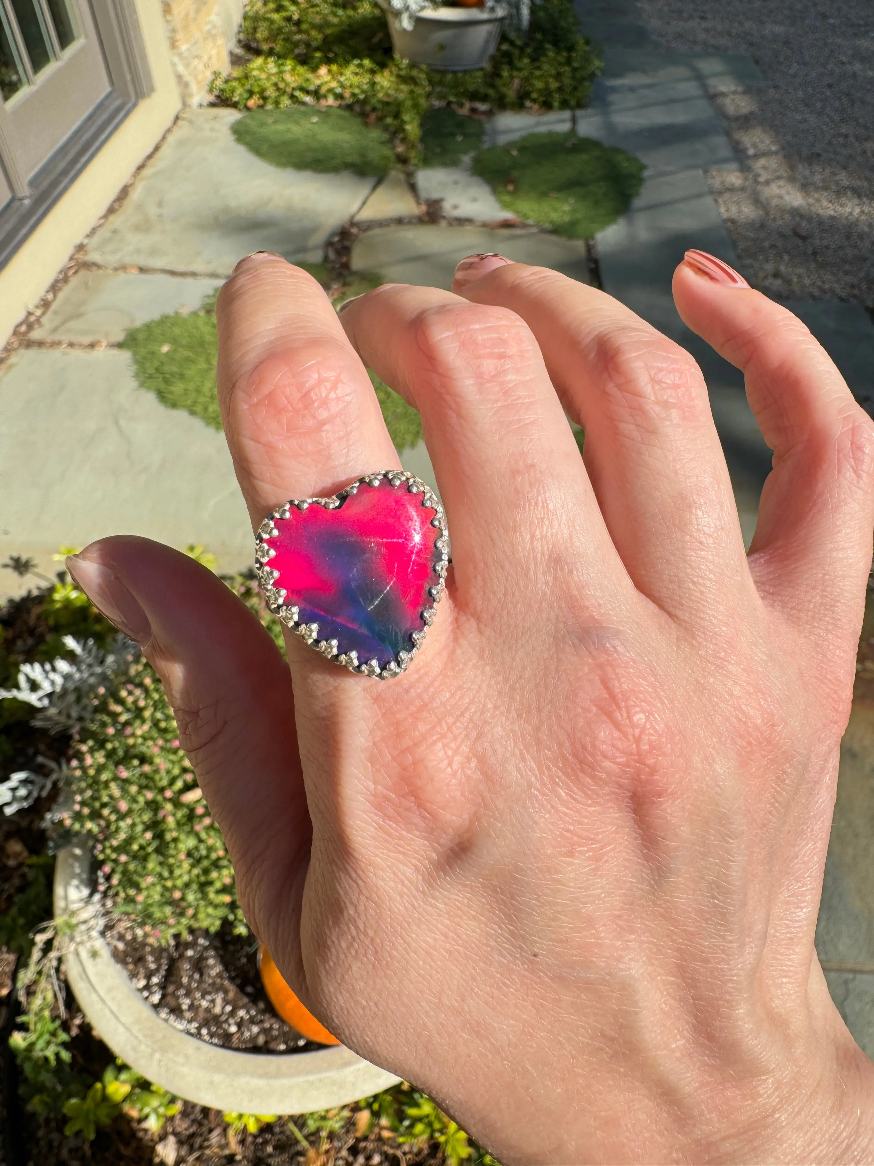 Purple Aurora Opal Heart Ring (Size 9.25)