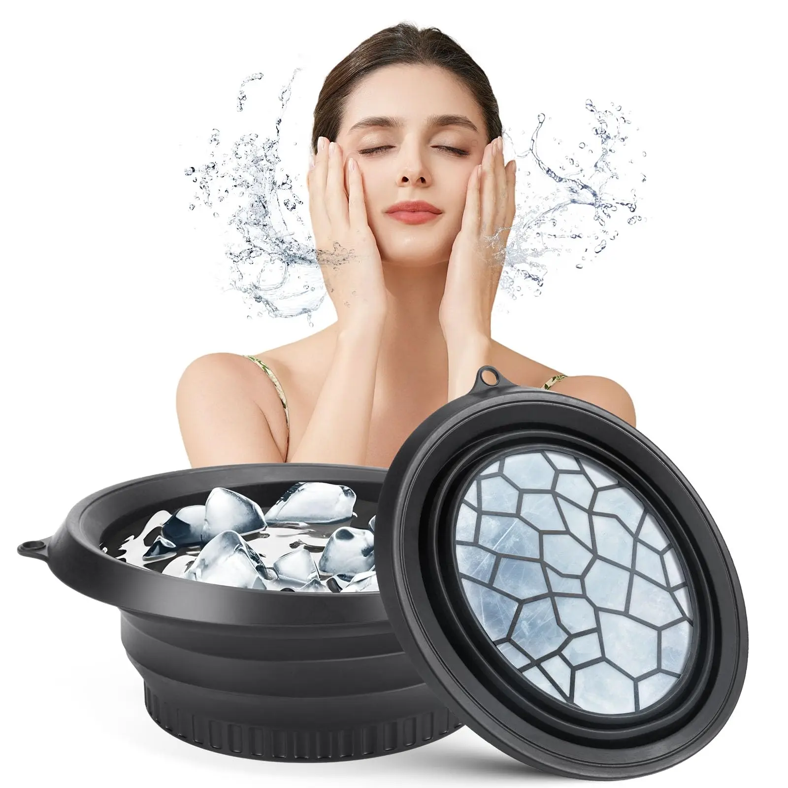 Silicone Facial Ice Bowl with Built-in Tray, Collapsible Portable Size Facial Care Instrument for Ice Bath Use, Youth Skin Tightening & Acne Relief, Home/Travel Spa Tool