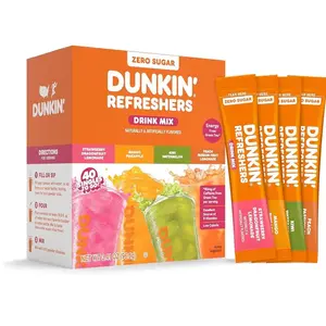 Dunkin’ Refreshers Singles To Go Powdered Drink Mix, 40 Ct Variety Pack, Green Tea Energy, Aspartame Free, No Synthetic Colors, Just Add Water, 40 Single-Serve Packets