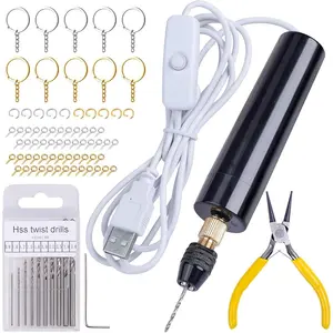 LET'S RESIN Electric Drill, 74Pcs Mini Drill with 3-Jaw Clamp-Applicable to A Larger Drilling Range (0-3mm), Keychain Making Kit, Jewelry Making Kit, Electric Hand Drill for Jewelry, Resin, Plastic