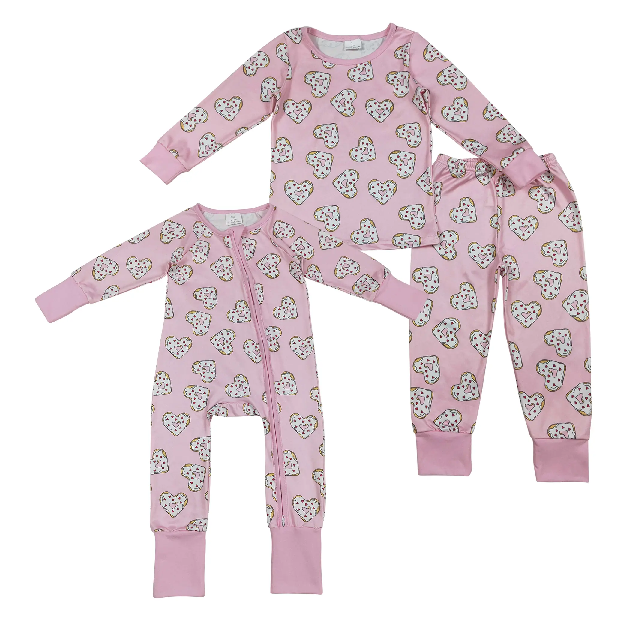 Girls' Long-Sleeve Heart-Print Pyjama Set - Pink Comfortable Sleepwear, Valentine's Day Gift
