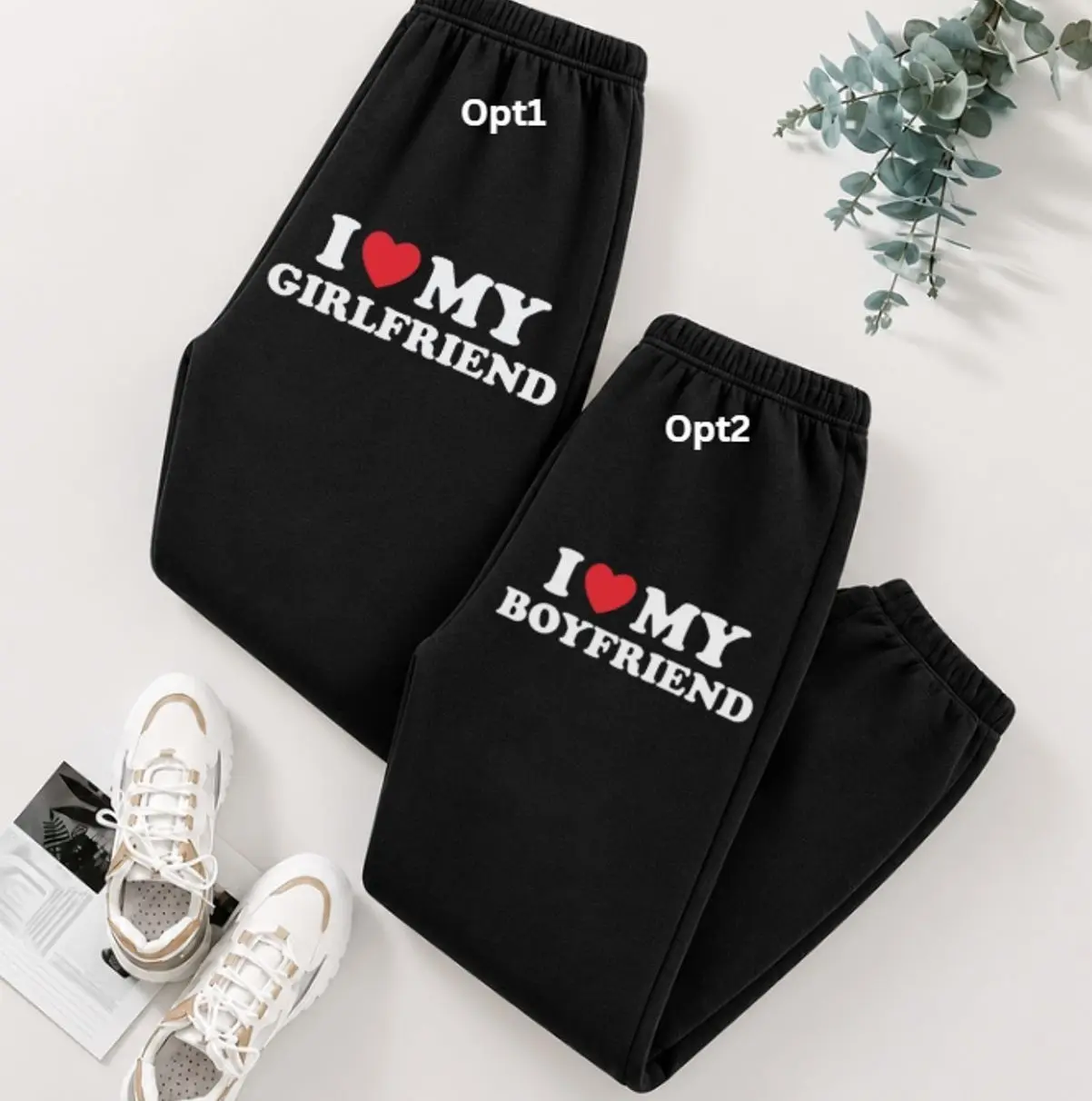 Unisex I Heart Boyfriend Girlfriend Sweatpants Couple Matching Joggers Cute Love Heart Graphic Lounge Pants Gift