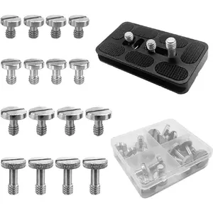 16 count Camera Screw Set 4 Sizes Stainless Steel 1/4"-20 Slotted Camera Screw Kit Quick Release Plate Mount Screw Tripod Monopod Screw
