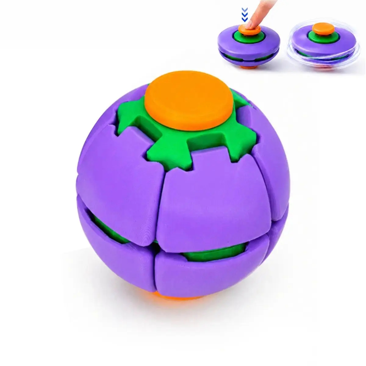 Stress Ball Fidget Press Rotation Toy - Decompression Spinner with Press-to-Deform, Auto-Spin Features, Satisfying Sensory Toy for Adults, Kids