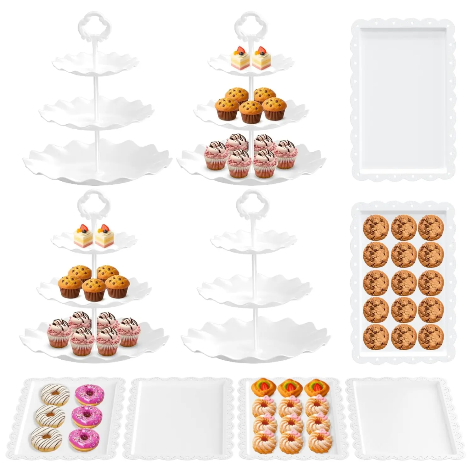 10PCS Dessert Table Display Set, 3 Tiered Cupcake Stand & Cake Stands, Cupcake Holder, Dessert Display Serving Trays for Party, Bridal Shower, Tea Party and Birthdays