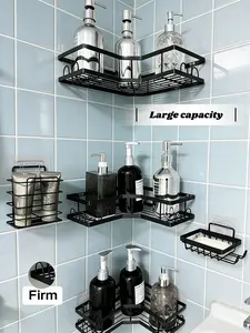 No-drill bathroom corner shelf, wall-mounted bathroom storage rack, large capacity, waterproof and rust-proof multi-layer storage solution | Waterproof and rust-proof / Adhesive storage / Bathroom storage solution / Bath product storage