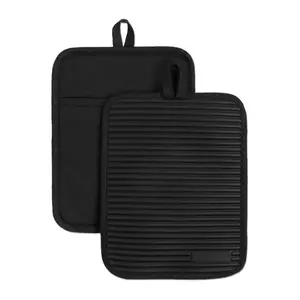 Silicone Pot Holder 2 Pack, Heat Resistant Kitchen Pot Holders, Non Slip Grip Oven Mitt Pads for Cooking Baking, Easy Clean Kitchen Accessories (Black)