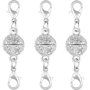 Necklace Clasps, 18K  and ,  Rhinestone Ball Connector with Lobster Clasp,  Extender for Necklaces, Bracelets (3pcs Silvery)