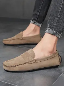 2026 Four-Season Minimalist Fashion Solid-Color Loafers Men's Casual Shoes Comfortable Elegant Suede Flat-Heel Slip-On Loafers, Moccasins, Casual Business Shoes, Suitable for Formal Occasions and Casual Wear