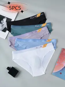 Men's Ultra-Thin Breathable High Elastic Low Waist Briefs, 5-Pack Sportswear Activewear Casual Athletic Sports Letter Belt Sexy Underwear, Comfortable Men's Panties, Casual Style Briefs