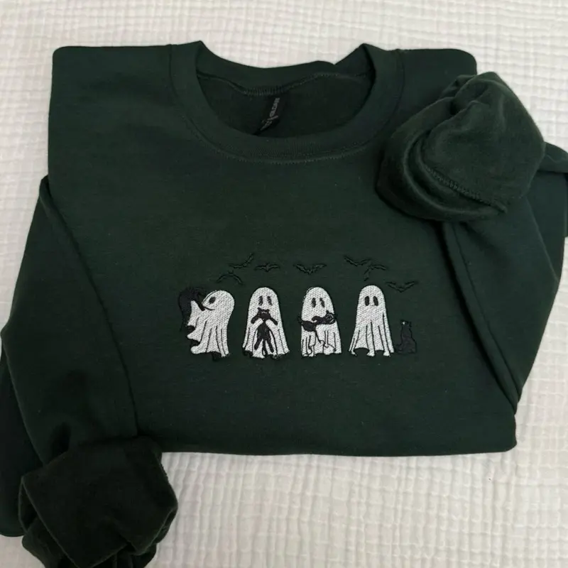 Cute ghosts with black cats embroidered Sweatshirt, Halloween sweatshirt, spooky season sweatshirt, spooky season, spooky szk, spooky cats, cats sweatshirt, Halloween crewneck