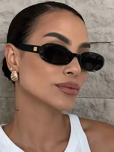 Elegant Oval Sunglasses for Women, Geometric Pattern, Casual Versatile Design, Perfect for Daily Outdoors, Stylish and Sophisticated Look