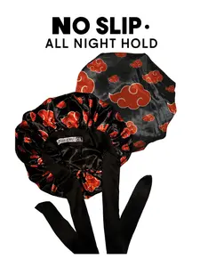 URBAN BONNET CO Premium Non Slip Satin Hair Bonnet for Men Women Curly Hair Dreadlock Loc Cap Silk Double Layer Sleeping & Shower Wrap Frizz Prevention Anime Soft Band With Tie Haircare Heatless One Size Fits All