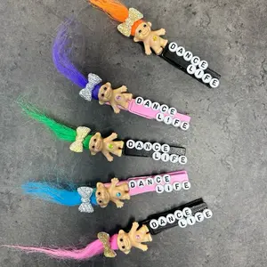 5 Dance Troll Dance Life Sports Clips - Handmade Wooden Clothes Pins with Pink & Purple Hair. Perfect for acro, cheerleading & tumbling too!