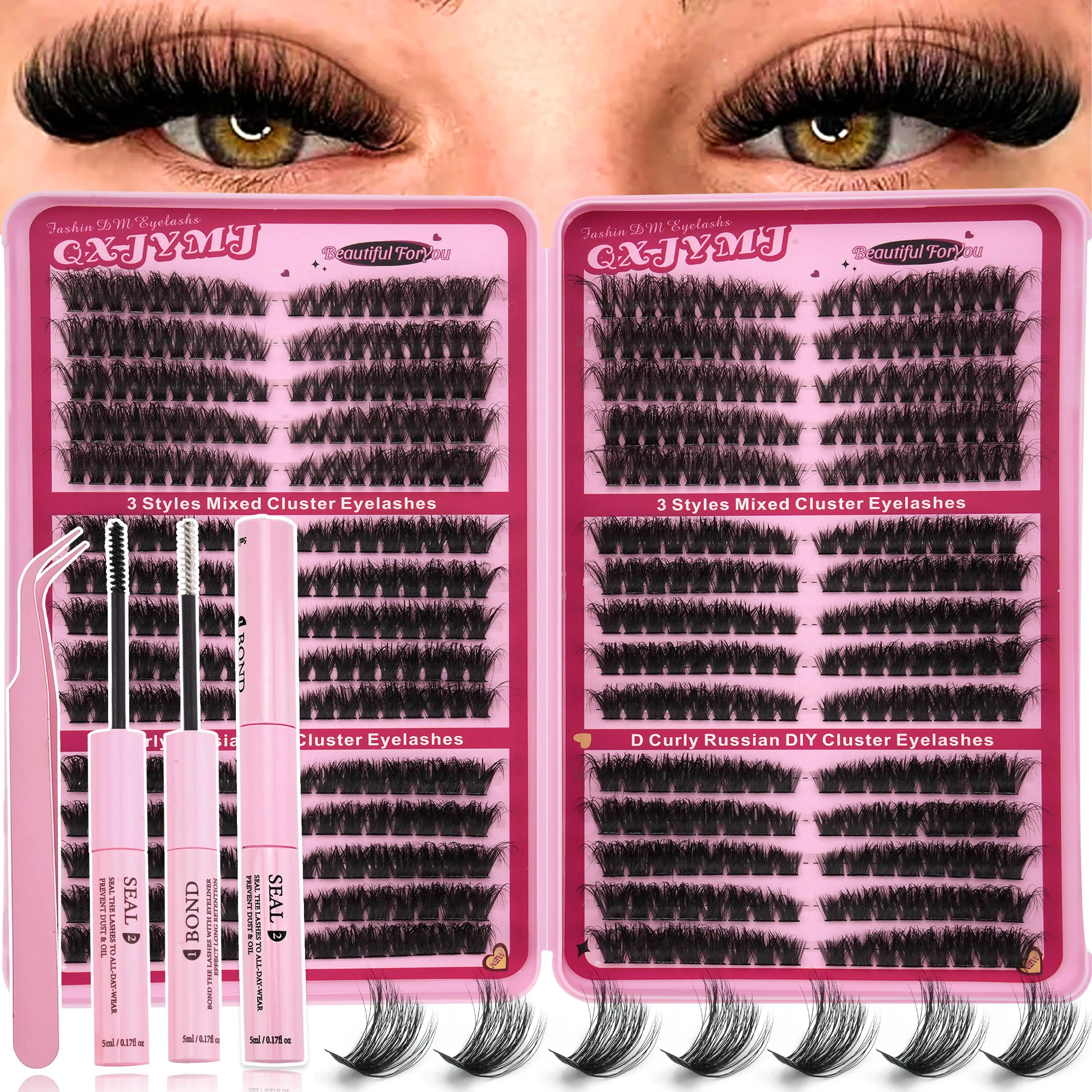 540pcs D Curl ，Natural Looking False Eyelashes，Individual Lash Cluster Kit, Fluffy Thick Soft Lightweight Cluster Fake Eyelashes， Large Capacity Lash Extension Kit Lash Clusters，For Beginners For Daily Life, Wedding, Date, Party, Music Festival, Halloween