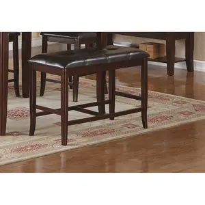 Simple Contemporary Counter Height 1pc Bench Brown Finish Dining Seating Cushion Kitchen Dining Room Faux Leather Seat On-Site