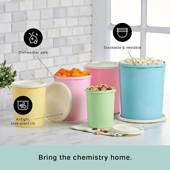 Tupperware Heritage Collection 10 Piece Nested Canister Set in Vintage Colors - Dishwasher Safe & BPA Free - (5 Containers + 5 Lids)