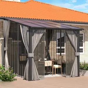 【Multiple packages arrived at different times】AECOJOY Gazebo for Patio, Small Wall-Mounted Lean to Pergola 8x8 Gazebo with Curtains and Netting, Hard Top Gazebo on Clearance for Lawn Backyard Garden Deck