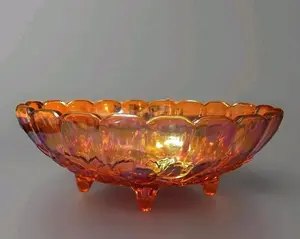 Indiana Carnival Glass Footed Harvest Garland Amber Centerpiece Footed Bowl 12"