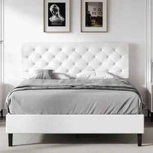 HOMBCK Bed Frame with Headboard, No Mattress, Upholstered Platform Bed with Button Tufted Design, No Box Spring Required, Easy Assembly