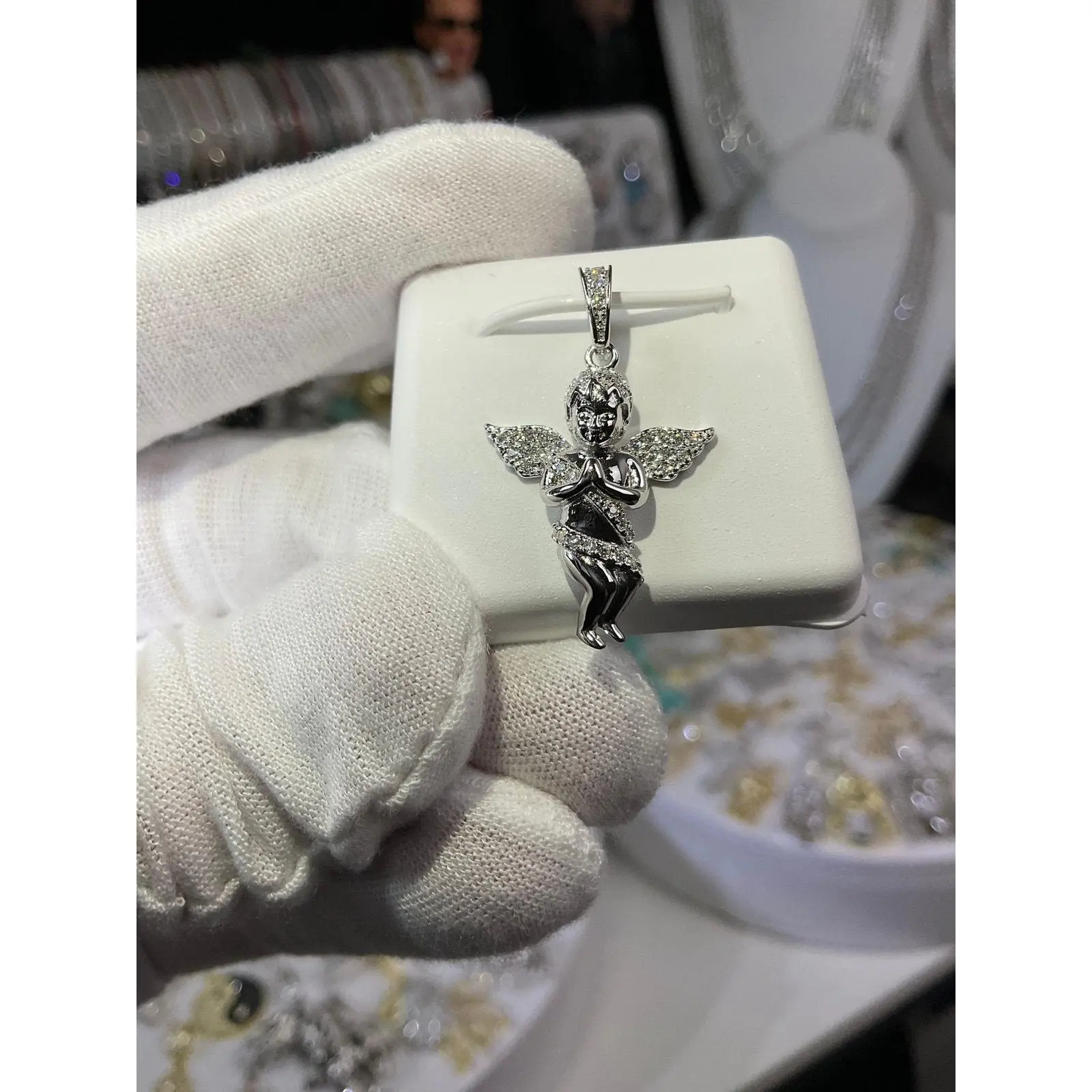 Women's Sterling Silver Elegant Faith Necklace - Exquisite Trendy Moissanite Cherub-Praying Angel Pendant with Necklace, Casual Religious Spiritual Jewelry Accessory, Elegant Necklace