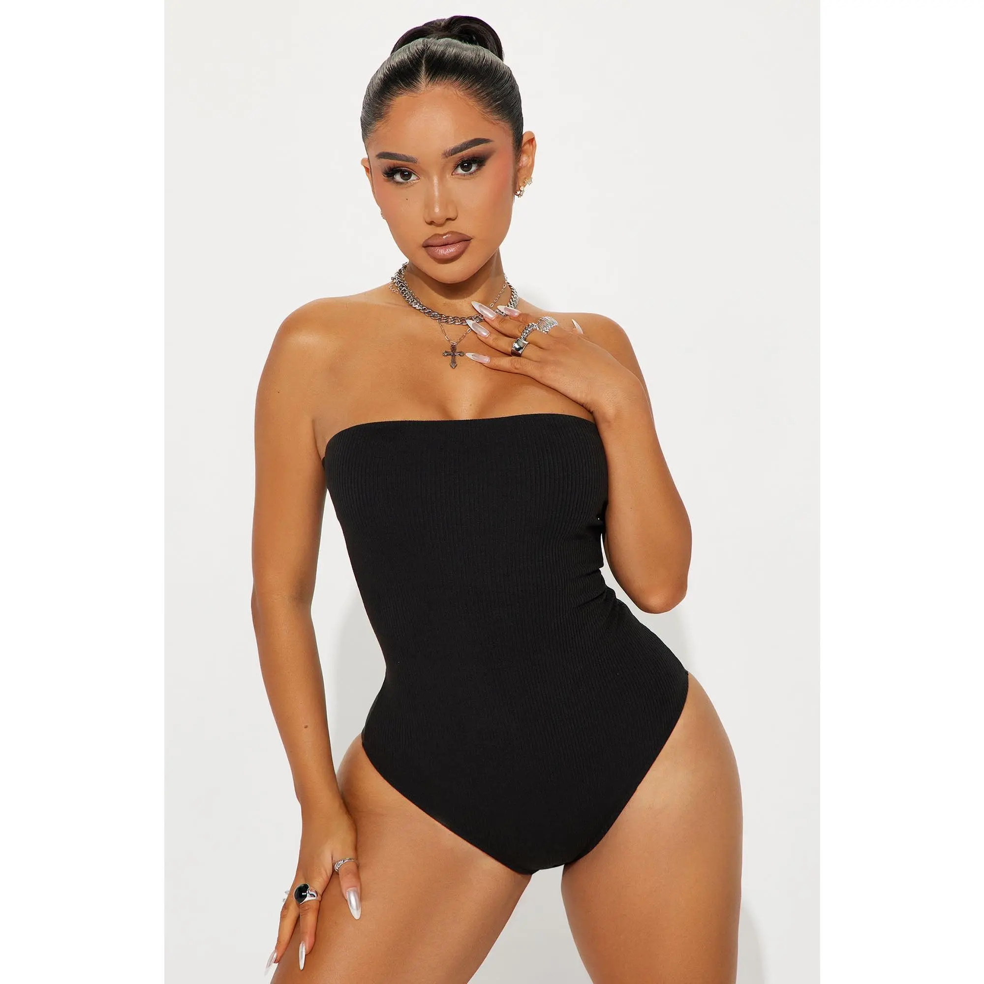 Demi Double Lined Tube Bodysuit - Black