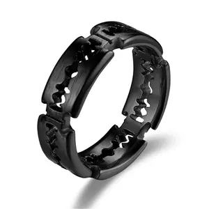 OIDEA Gothic Double Blade Ring for Men, Punk Stainless Steel Silver Knife Band Statement Ring
