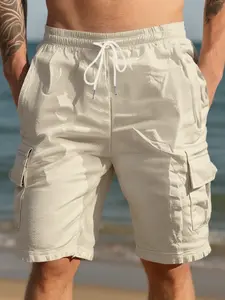 Men's loose stretch waistwork linen shorts, lightweight and breathable summer beach shorts, suitable for daily casual wear and vacationing. Quick-drying elastic cargo shorts, Casual Sports Shorts, a must-have item for men's wardrobe.