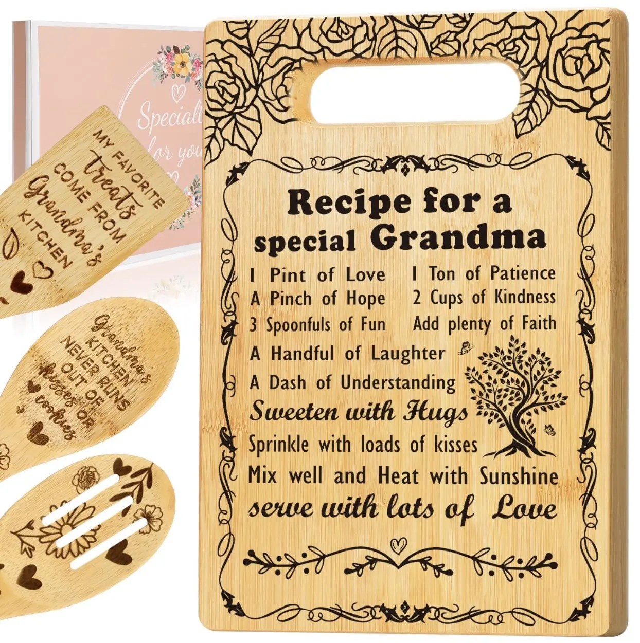 Gifts for Grandma Christmas, Grandma Birthday Gifts, Grandma Gift from Grandchild, Kitchen Presents on Mothers Day - Handmade Engraved Walnut Cutting Board 11 x 8.5 in