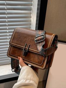 women's embroidered pu leather crossbody bag with ethnic pattern strap, retro stylish fashionable crossbody bag, chic all-match flap crossbody purse for women & girls, elegant commuter bag handbag sling bag